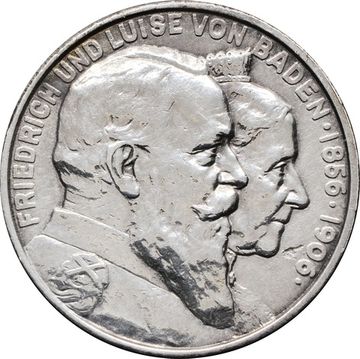 2 марки 1906 Германская империя «50 лет свадьбе Фридриха I и Луизы Прусской», Баден