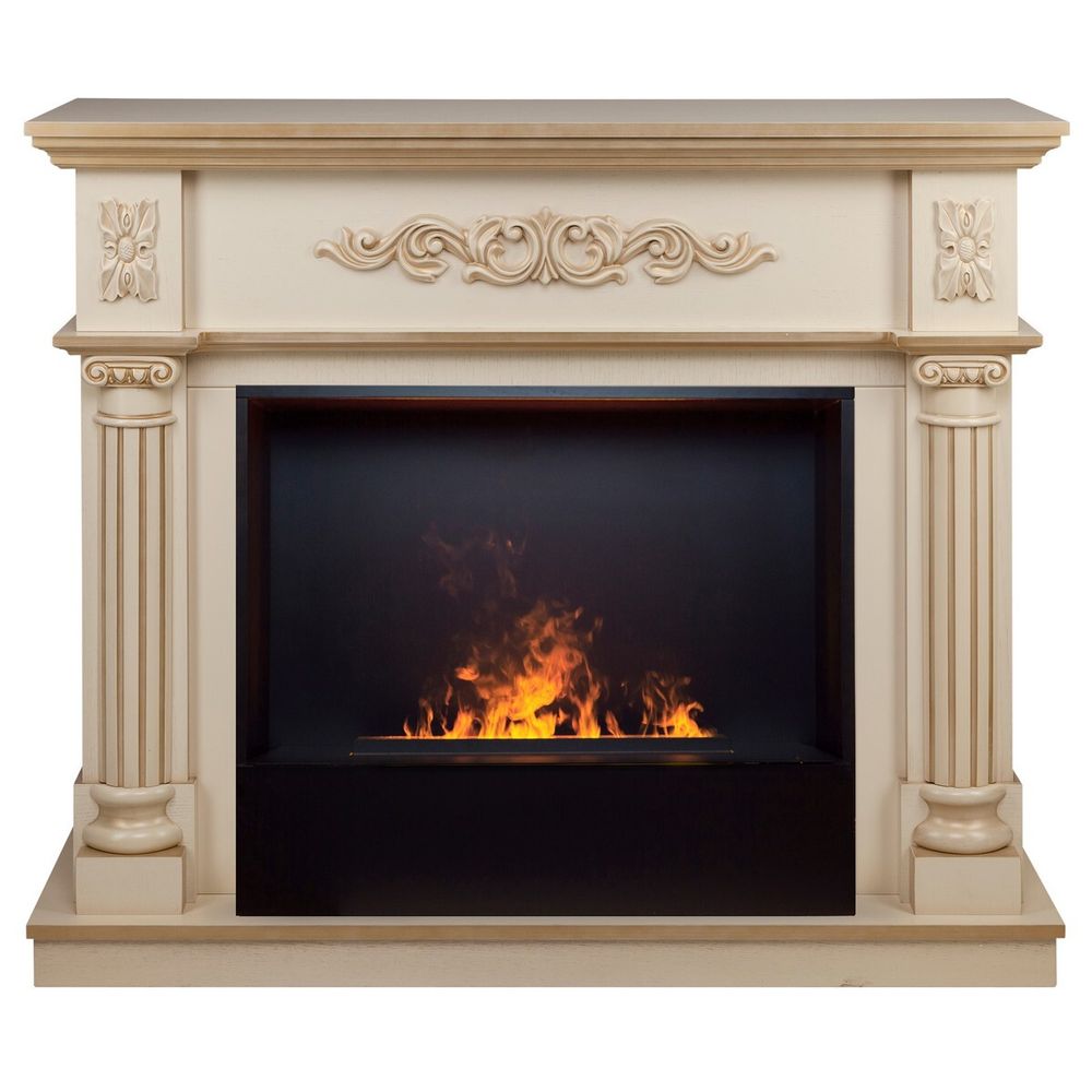 Электрокамин RealFlame Silvia 26 WT белый дуб с золотой патиной с очагом 3D Cassette 630 Black Panel