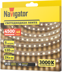 Лента светодиодная Navigator 24V 9,6Вт 3000К IP20 бухта 5м белая 40632