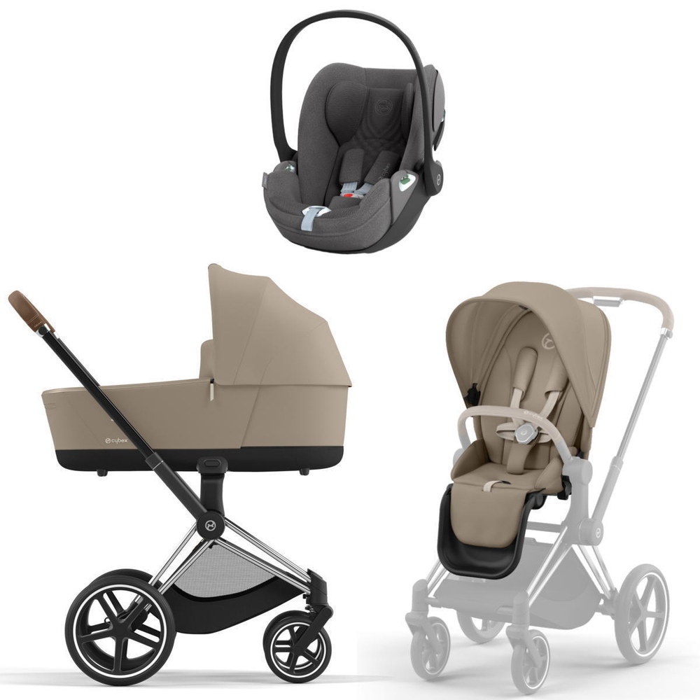 Коляска 3 в 1 Cybex Priam IV Chrome Brown complete и автокресло Cloud T i-Size Mirage Grey Plus Cozy Beige