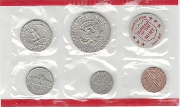 Официальный годовой набор монет США 1971 года (5 монет и жетон в запайке)