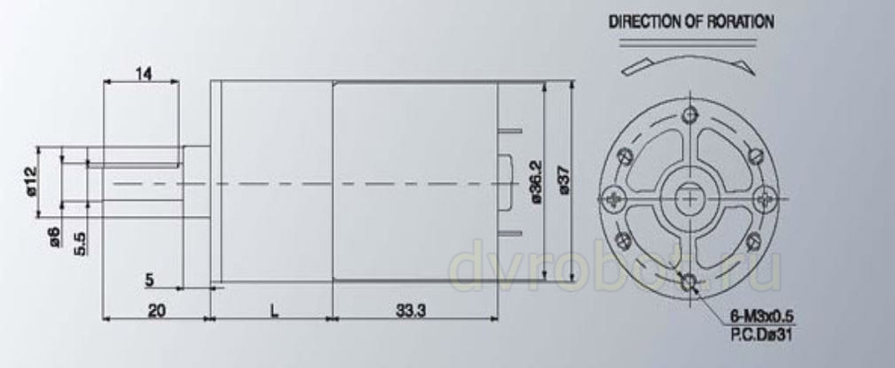 Мотор-редуктор ZGA37RG-520/12V/30