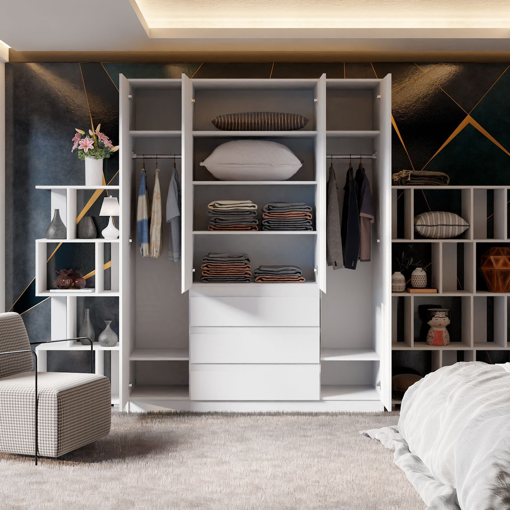 Шкаф для одежды распашной 4 двери 3 ящика Марм 161х51х208 см со штангой и полками