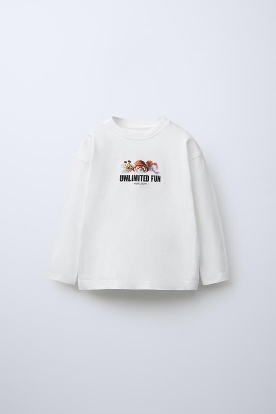 ZARA ЛОНГСЛИВ С ПРИНТОМ, ЖЕЛТОВАТО-БЕЛЫЙ