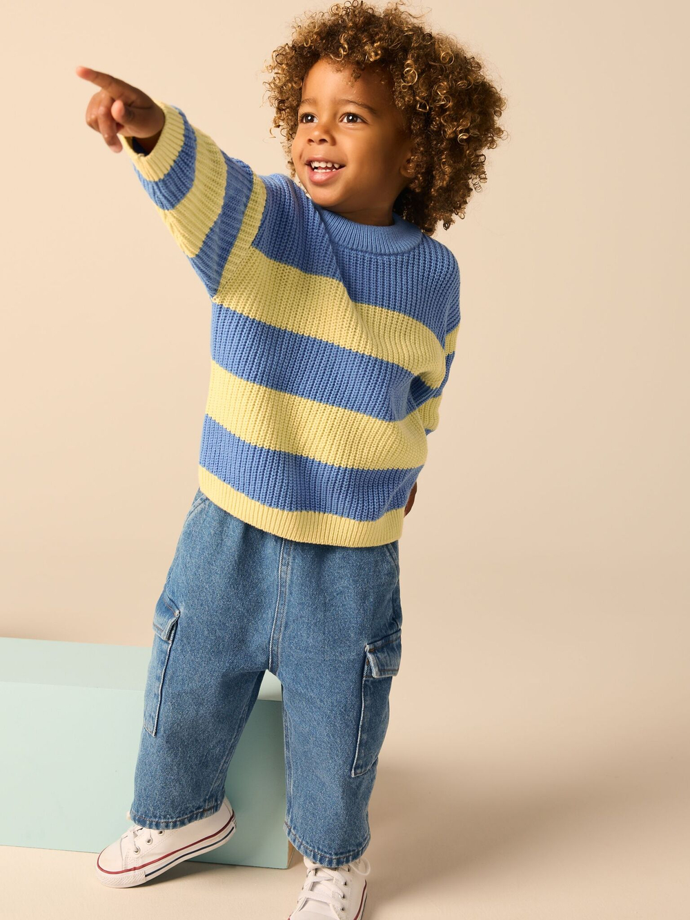 Джемпер вязаный для мальчика Next E27-756, Светло-желтый, Голубой
