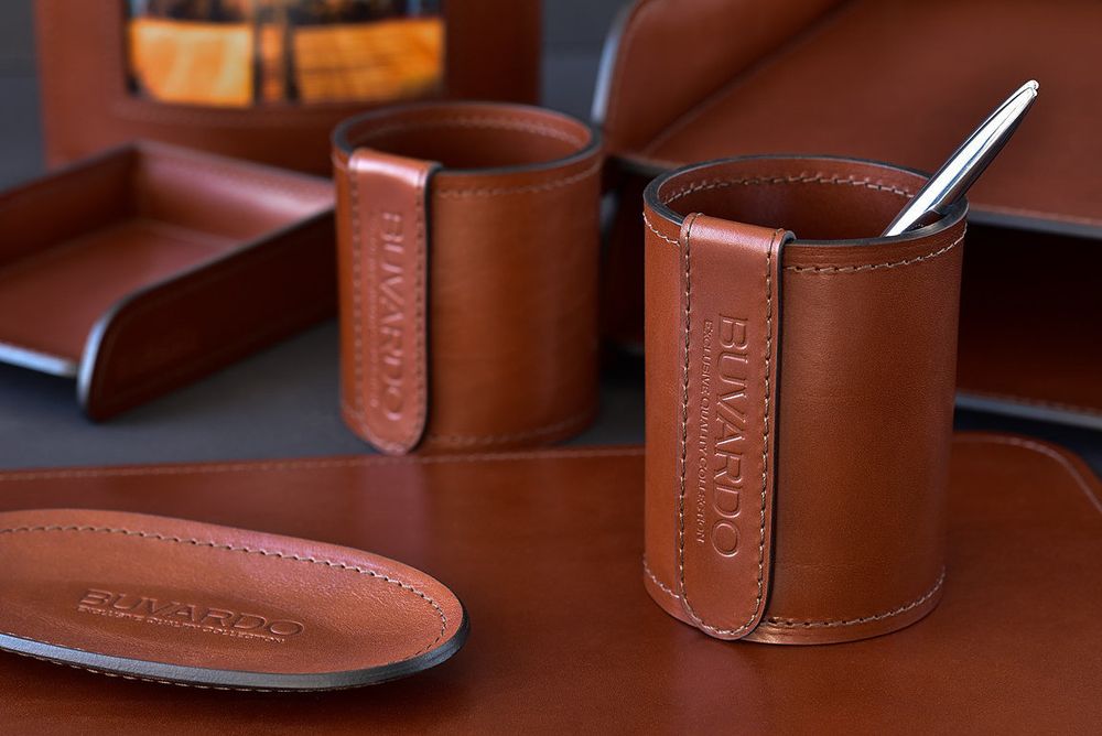 Стакан канцелярский Н12 LUXE из кожи Full Grain Toscana Tan