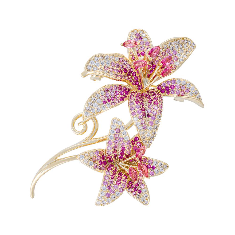 Брошь Fiore Luna ДУЭТ Zircon XR08553P R/G