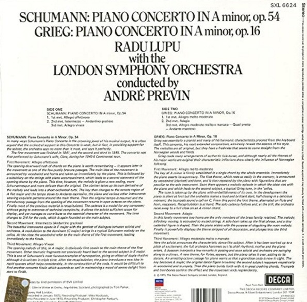 Radu Lupu, London Symphony Orchestra, Andre Previn / Schumann & Grieg Piano Concertos (LP)
