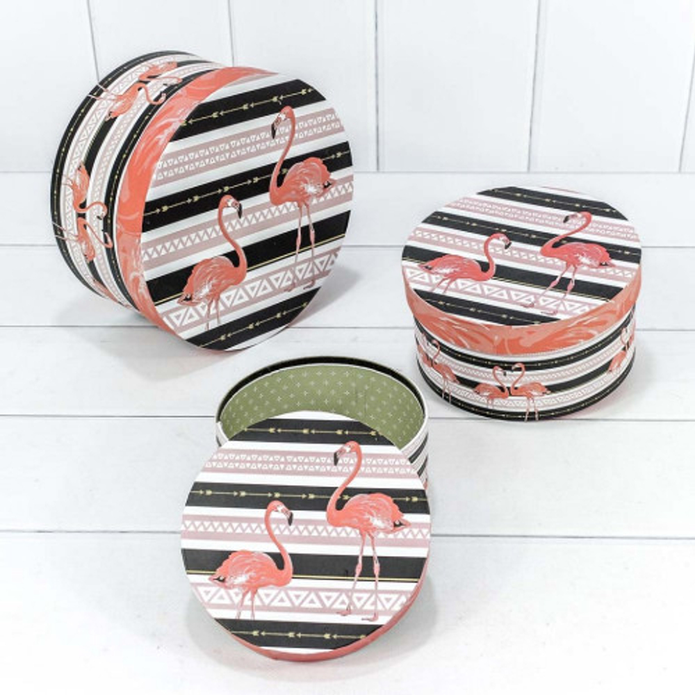 Коробка 21х11.5 см Набор 3 шт "Фламинго на полосатом фоне" (Черный)