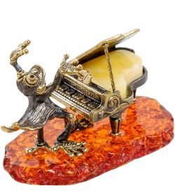 Народные промыслы AM-2149 Фигурка «Лягушка с роялем» (латунь, янтарь)