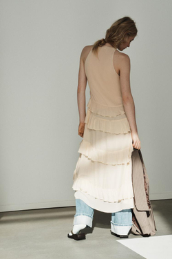 ZARA ПЛАТЬЕ МИДИ С ВОЛАНАМИ, КРЕМОВЫЙ