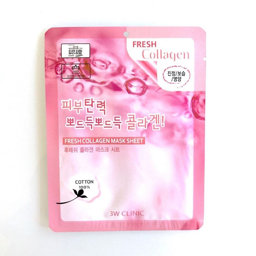 Маска для лица тканевая 3 W Clinic Fresh Collagen Mask Sheet, с коллагеном, 23 г