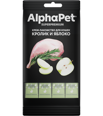 AlphaPet Superpremium крем-лакомство кролик яблоко для кошек 48гр.