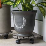 Подставка для цветов, 30х30х7, Флорэль, круглая на колесиках, этажерка, напольное, на подоконник, полка, из массива дерева, серый, Dipriz