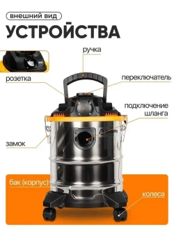 Пылесос строительный; Вихрь 1500 вт; 20л; пылесос строительный с розеткой