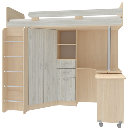 Кровать-чердак КарИВи Юниор 3 с металлической лестницей  Дуб Молочный Винтерберг