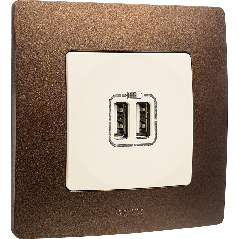 Розетка USB тип А / тип А 3000мА 15Вт - слоновая кость ETIKA Legrand