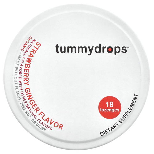 Tummydrops, органические леденцы, клубника и имбирь, 18 пастилок