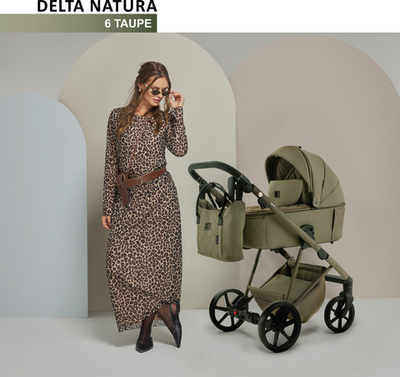 Универсальная детская коляска ADAMEX DELTA NATURA (2в1) - DN-6-TAUPE (Серо-зеленая ткань-серо-зеленая рама)