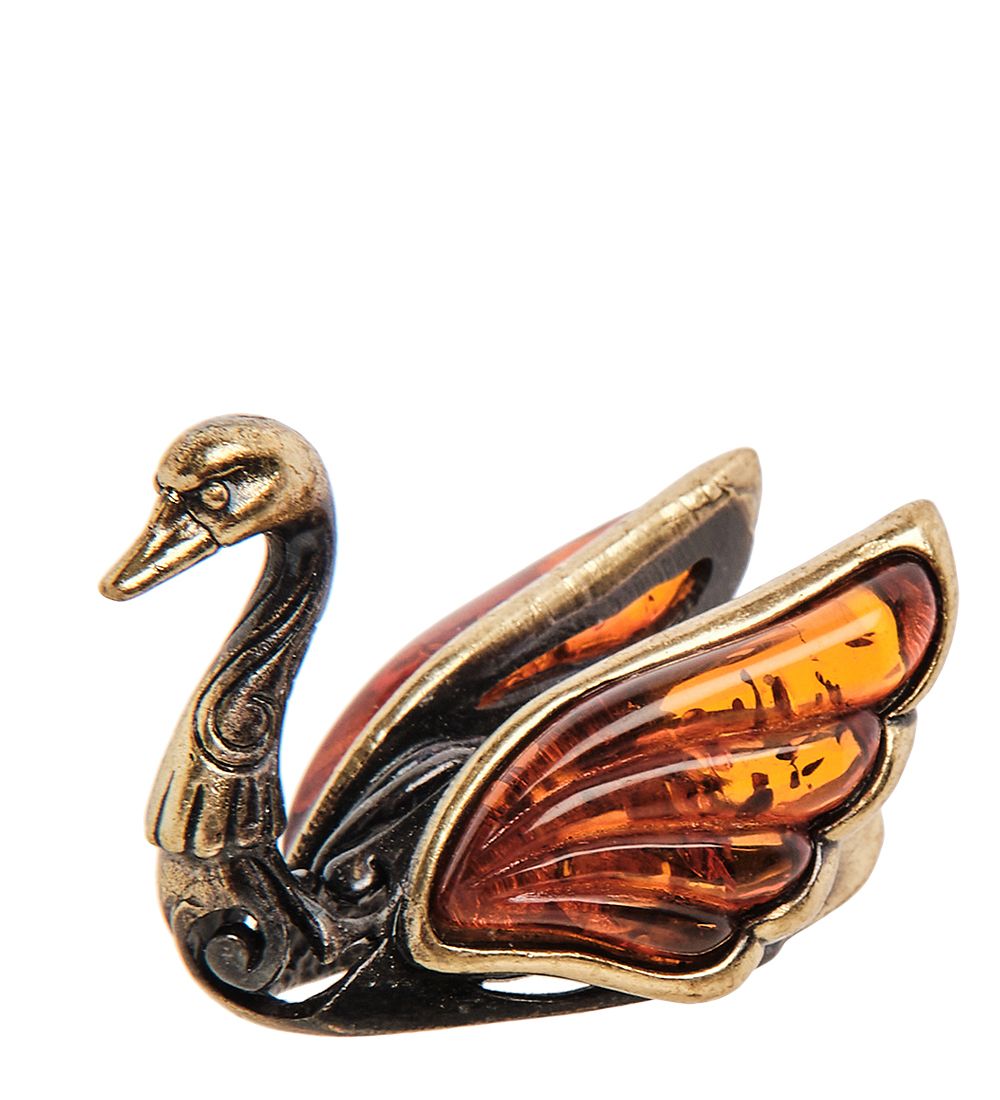 Народные промыслы AM- 615 Фигурка «Лебедь ажурный» (латунь, янтарь)