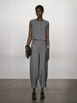 Massimo Dutti Короткий жилет из смесового льна, антрацитово-серый