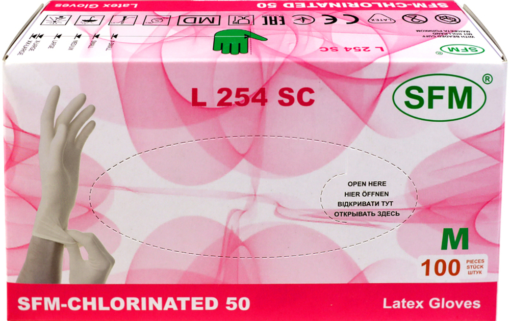 Перчатки смотровые нестерильные латексные неопудренные L 254 SC SFM 50 пар