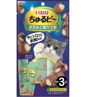 Inaba Churu Bee Запеченные трубочки Куриное филе и запечённый тунец Кацуо 10гр.*3шт