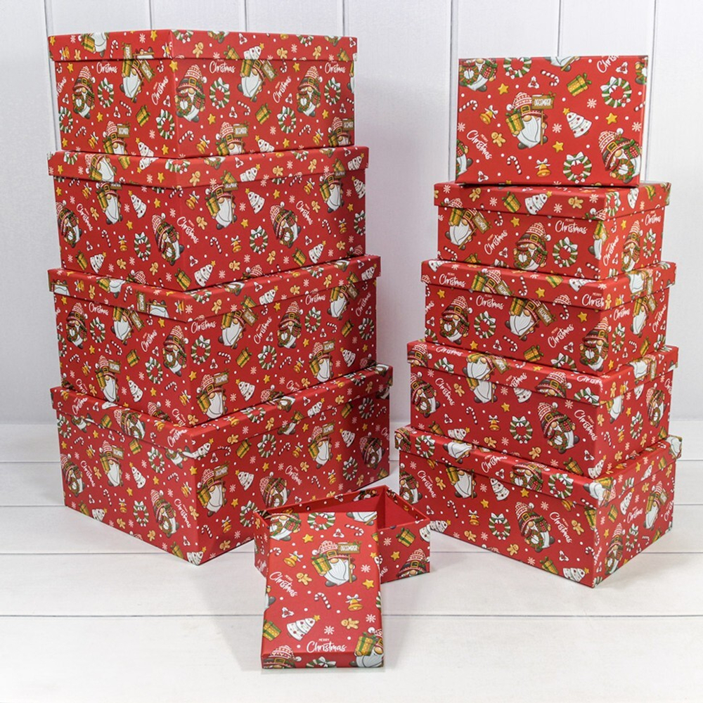 Коробка 34 х 26 х 15.3 см Набор 10 шт "Новый год" (Красный)