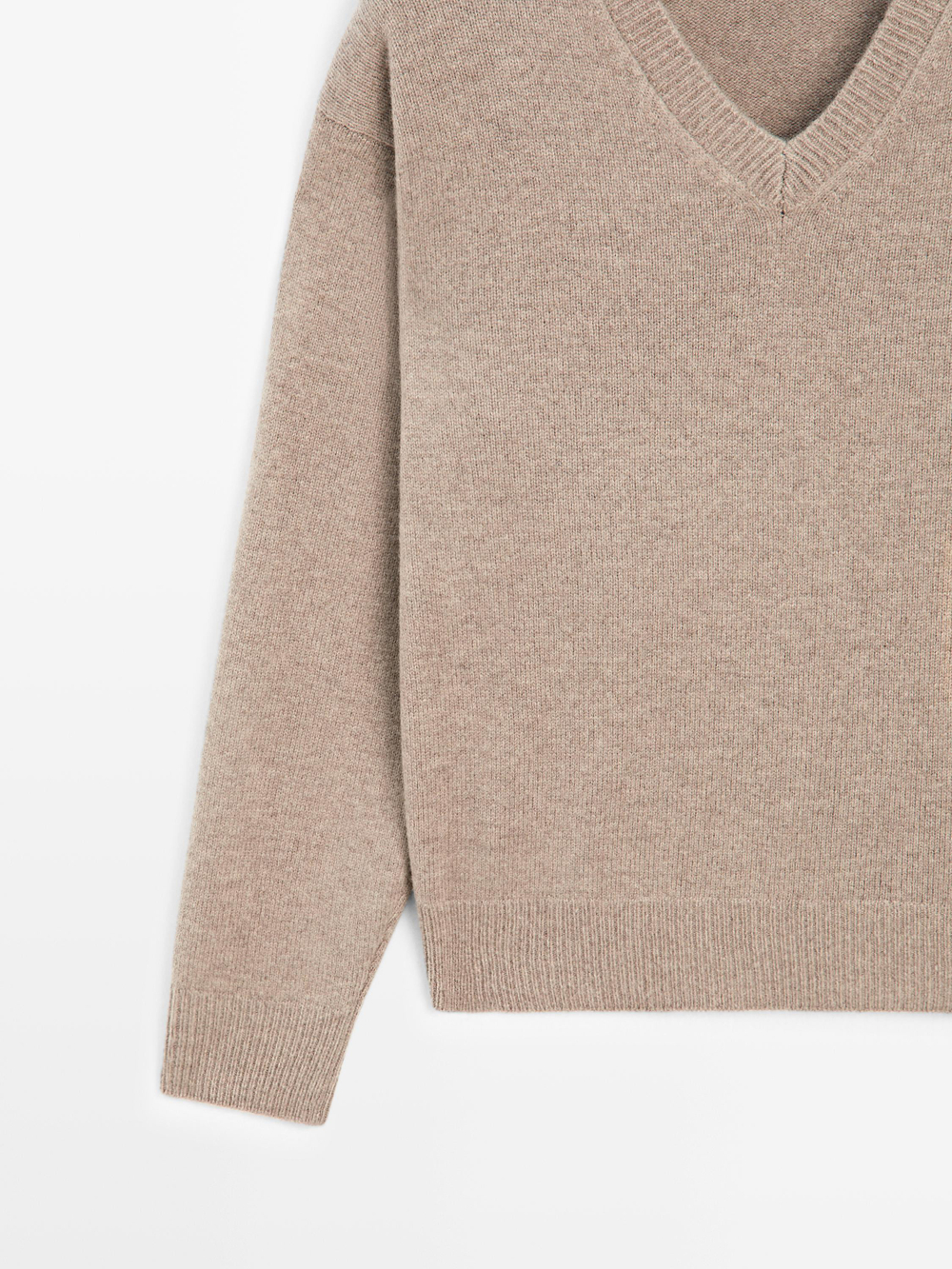 Massimo Dutti Вязаный свитер с V-образным вырезом и заплатками на локтях, норка