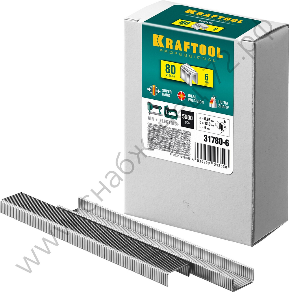 KRAFTOOL тип 21GA (80 / Pr A / Senco AT) 6 мм, 5000 шт, скобы для степлера (31780-6)