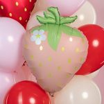 Шар (26''/66 см) Фигура, Клубника с цветком, Розовый, Сатин, 1 шт. в уп.