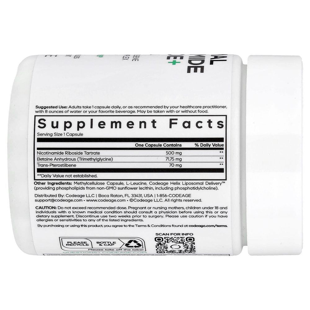 Codeage, липосомальный никотинамид рибозид+, 60 растительных капсул