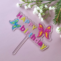 Топпер «Happy Birthday» прозрачный с бабочками