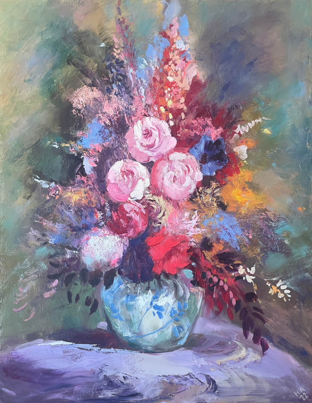 Картина маслом на холсте "Яркий букет". 70х90 см. Деревянный подрамник. Художник Наталия Осадчук