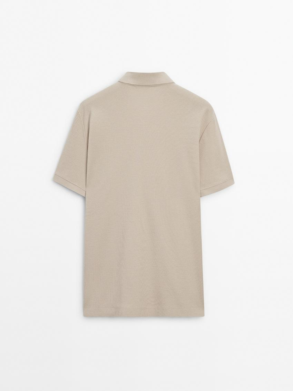 Massimo Dutti Хлопковая футболка-поло с короткими рукавами, бежевый