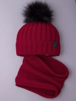 Шапка детская зимняя вязаная с помпоном и снуд
