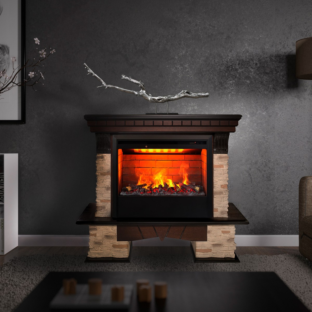 Электрокамин RealFlame Rockland AO античный дуб с очагом 3D Helios 26