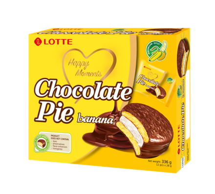 Печенье ЛОТТЕ Чоклэт Пай  с ароматом Банана (LOTTE Chocolate Pie Banana) х/к 336 гр (28 гр х12)