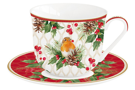 Чашка с блюдцем 370мл Easy Life Рождественские ягоды