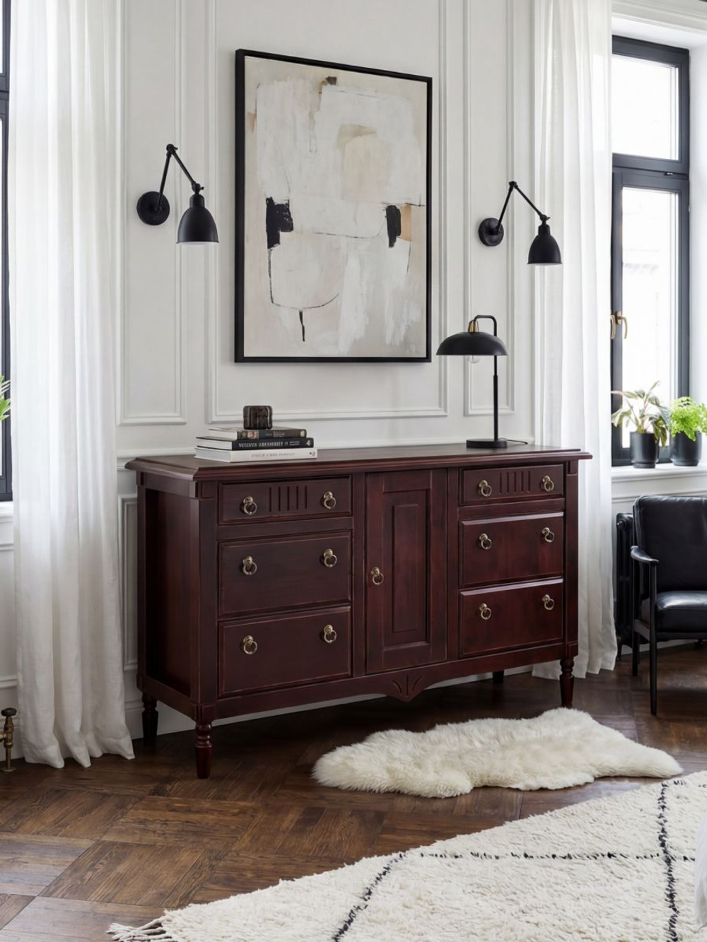 Комод 160х50х94, Джоли, с шестью ящиками для одежды, в спальню, прихожую, гостиную, массив березы, красный, MAKOSA