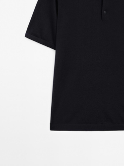 Massimo Dutti Поло из смесовой шерсти с воротником поло и короткими рукавами, темно-синий