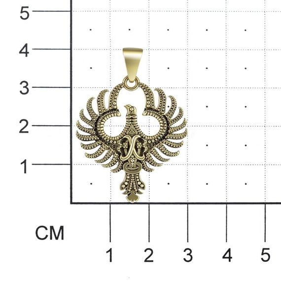 Кулон Птица Феникс из бронзы, фото на размерной сетке