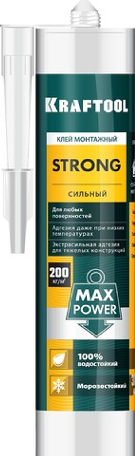 Суперсильный монтажный клей KRAFTOOL STRONG, 310 мл, белый (41343)