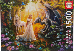 Пазл Educa "Дракон, принцесса и единорог", 1500 деталей , арт.17696, фэнтази, от 12 лет
