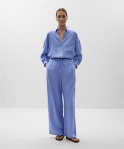 Oysho Рубашка свободного кроя из 100% льна, средне-синий