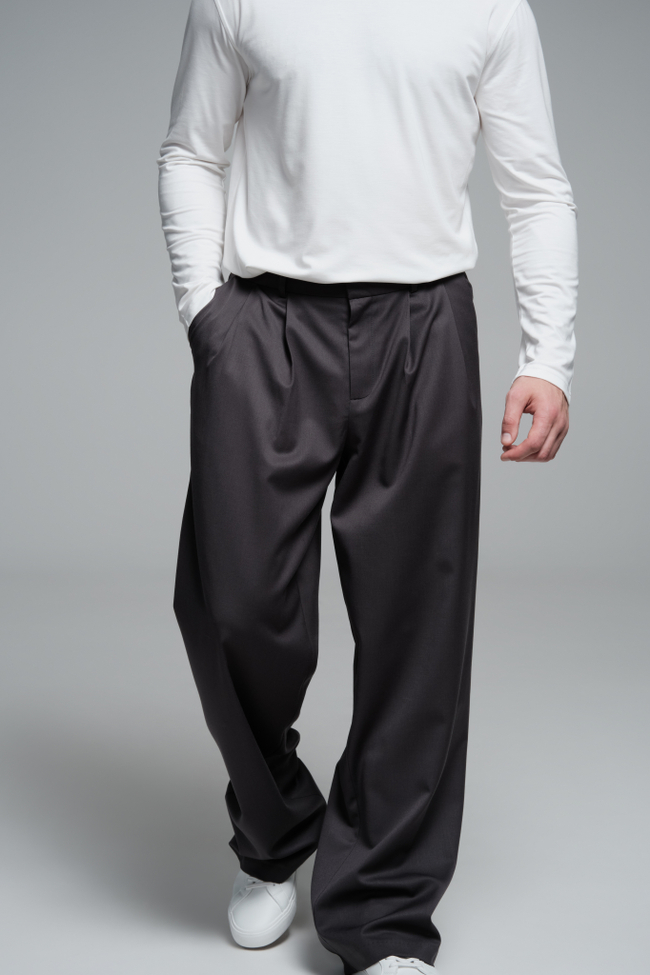 Брюки широкие из шерсти | grey-violet