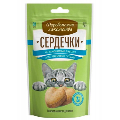 Лакомство "Сердечки" для сердца (таурин) 30 г - для кошек (Деревенские лакомства 76050731)