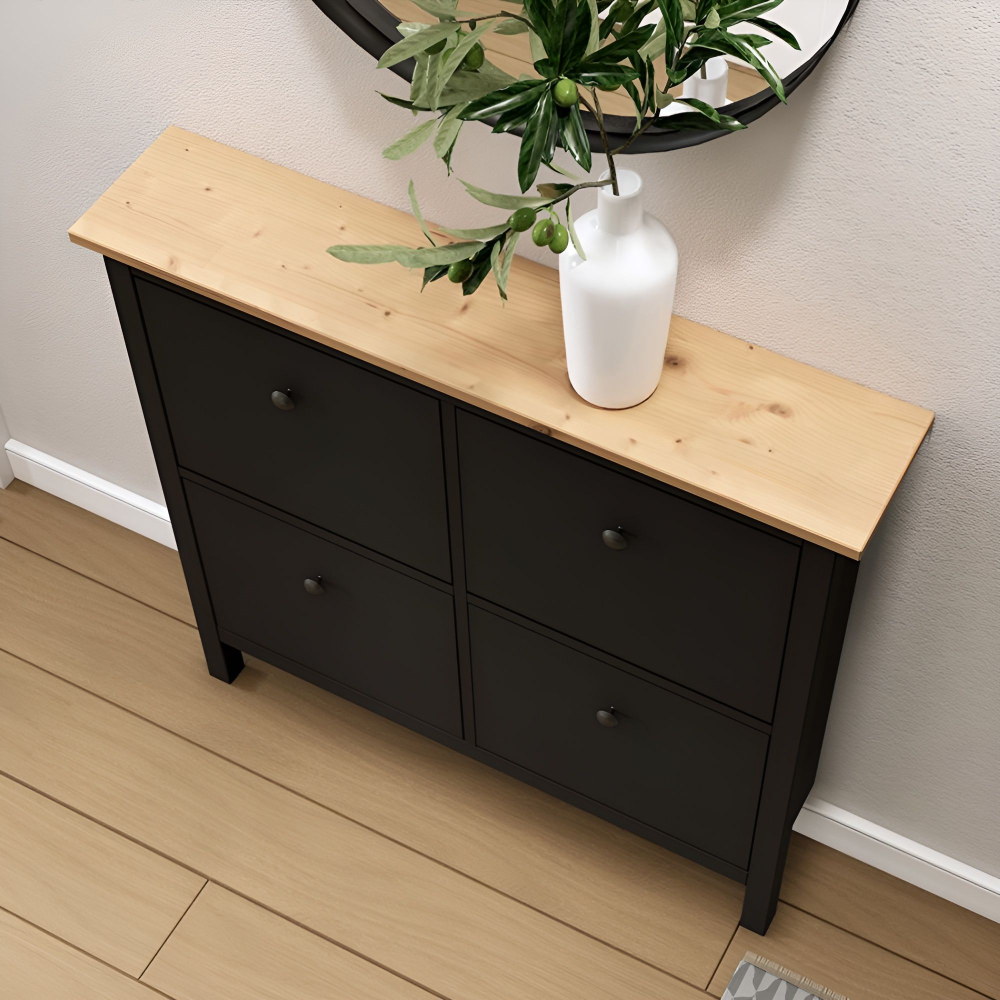 IKEA Обувница 3 ящ, HEMNES 89х127х30, черная/св-коричневая, из массива сосны, КЫМОР (ХЕМНЭС ИКЕА)