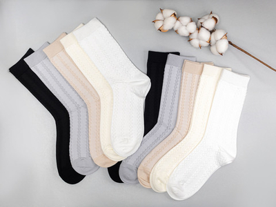 Высокие женские носки из хлопка с "фактурным" рисунком набор 10 пар