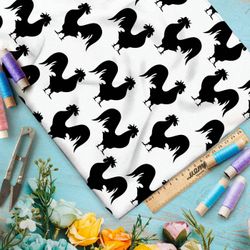 Ткань премиум Оксфорд 600D силуэты петухов на белом